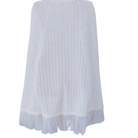 Vintage Cream White Miss Jolie of London Knitwear Knitted Fringed Sweater Cape - Picture 4 of 6